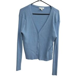 H&M Blue Ribbed Knit Cardigan‎ Sweater XXL Soft Girl Cozy Quiet Luxury Layer